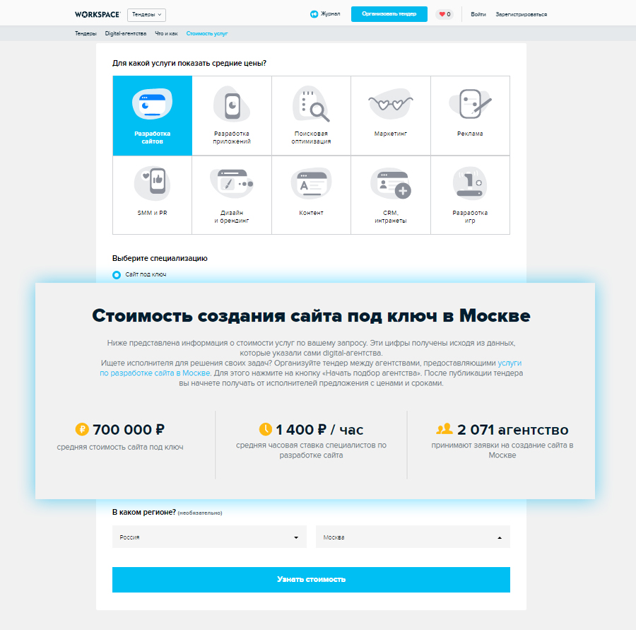 Стоимость создания сайта под ключ в Москве